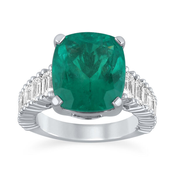 Emerald Cushion-Cut Ring with Diamonds in White Gold